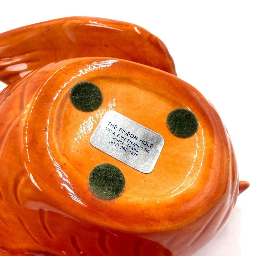 The Pigeon Hole Orange Ceramic Bird Planter Vintage Glazed Pigeon Figurine Texas